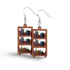 Library Bookshelf Wooden Rectangle Earrings School Teacher Librarian Read